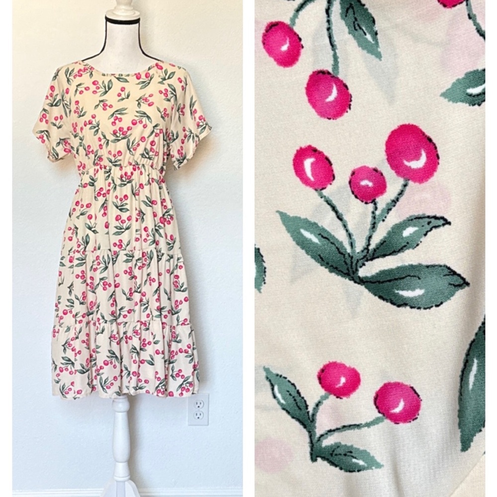 NWOT Size S Cherry Print Midi Dress